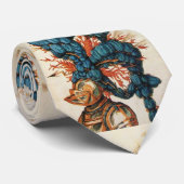 アンティーク騎士ヘルメットと赤い青い羽毛 ネクタイ (ロール)