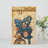 アンティーク騎士ヘルメットと赤い青い羽毛 便箋 (スタンド正面)