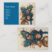 アンティーク騎士ヘルメットと赤い青い羽毛 名刺 (正面/裏面)