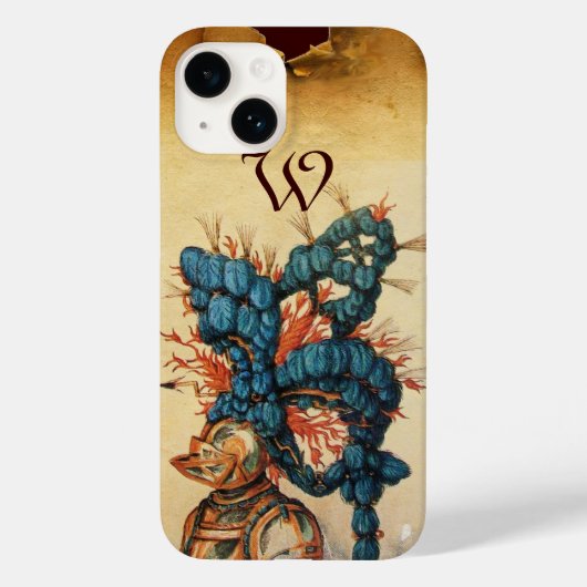 アンティーク騎士ヘルメットと赤い青い羽毛 Case-Mate iPhoneケース (裏面)