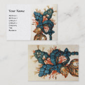 アンティーク騎士ヘルメットと赤い青色の羽金ゴールド 名刺 (正面/裏面)