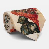 アンティーク騎士ヘルメット,ドラゴンと赤い羽 ネクタイ (ロール)