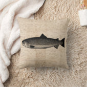 アンティーク魚釣りアートトラウト魚イラストレーションスクリプト クッション (ブランケット)