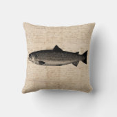 アンティーク魚釣りアートトラウト魚イラストレーションスクリプト クッション (裏面)