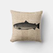 アンティーク魚釣りアートトラウト魚イラストレーションスクリプト クッション (正面)