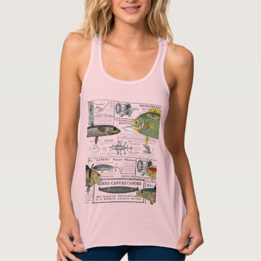 アンティーク魚釣り広告サーカ1909釣り人ルアー タンクトップ (正面)