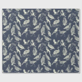 アンティーク鳥イラストレーション版木、銅版、版画クリームネイビー ラッピングペーパー (フラット)