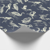 アンティーク鳥イラストレーション版木、銅版、版画クリームネイビー ラッピングペーパー (角)