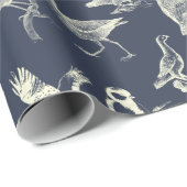 アンティーク鳥イラストレーション版木、銅版、版画クリームネイビー ラッピングペーパー (ロールコーナー)