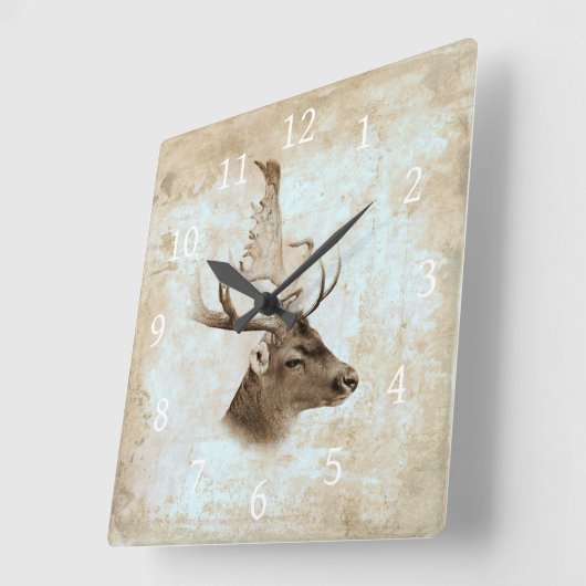 アンティーク鹿プリント5 スクエア壁時計 (傾斜)
