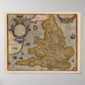 アンティーク1573年からのイギリスの地図 ポスター (正面)