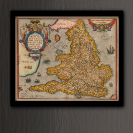 アンティーク1573年からのイギリスの地図 ポスター