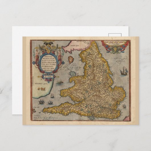 アンティーク1573年からのイギリスの地図 ポストカード (正面/裏面)