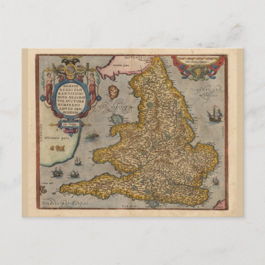 アンティーク1573年からのイギリスの地図 ポストカード (正面)