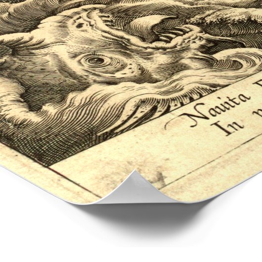 アンティーク1590船と海の怪物 ポスター (角)