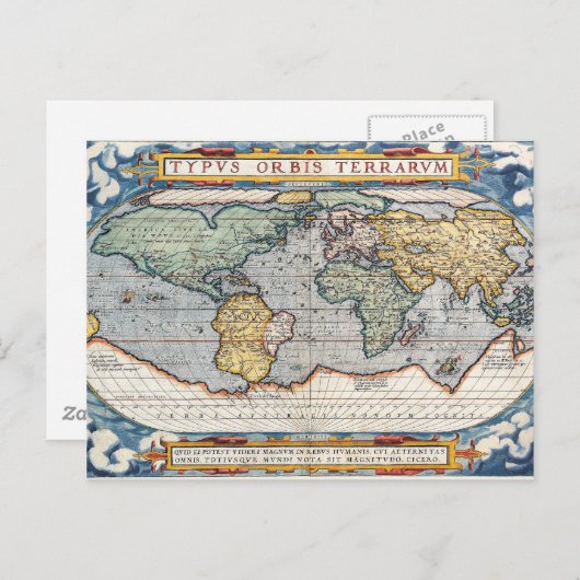 アンティーク16世紀世界地図 ポストカード (正面/裏面)