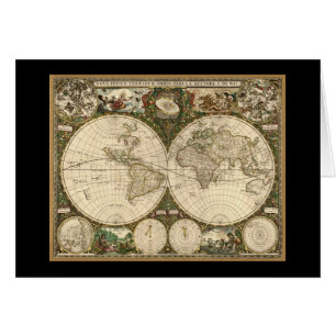 アンティーク1660世界地図Frederick de Wit
