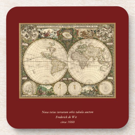 アンティーク1660世界地図Frederick de Wit コースター (正面)