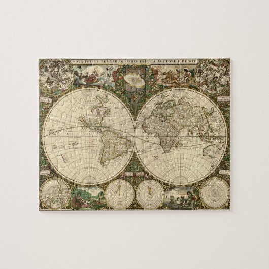 アンティーク1660世界地図Frederick de Wit ジグソーパズル (横)