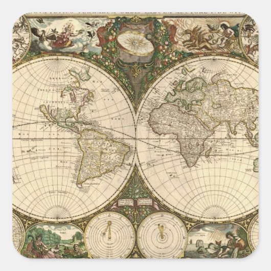 アンティーク1660世界地図Frederick de Wit スクエアシール (正面)