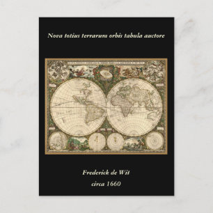 アンティーク1660世界地図Frederick de Wit ポストカード