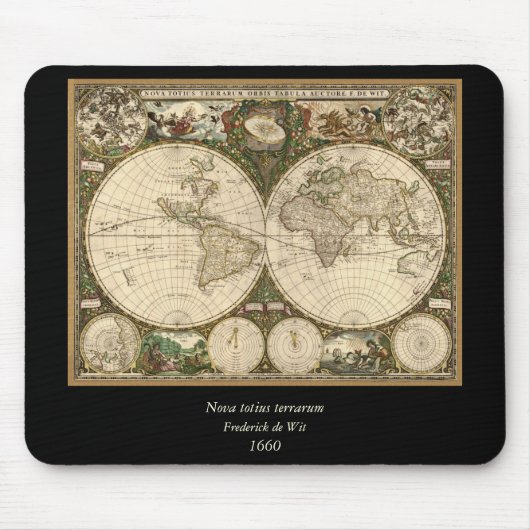アンティーク1660世界地図Frederick de Wit マウスパッド (正面)
