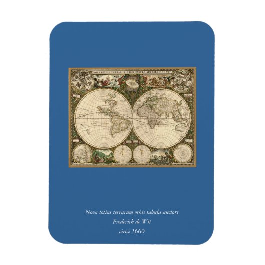 アンティーク1660世界地図Frederick de Wit マグネット (縦)