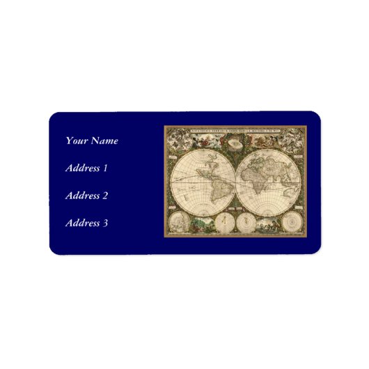 アンティーク1660世界地図Frederick de Wit ラベル (正面)