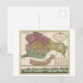 アンティーク1729イタリア，ヴェネツィアの地図 ポストカード (正面/裏面)