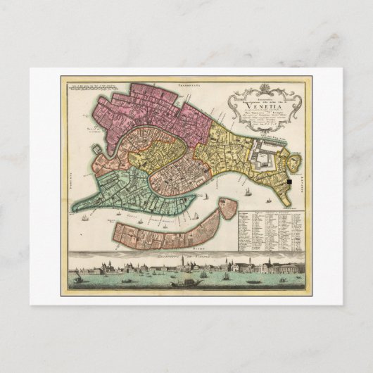 アンティーク1729イタリア，ヴェネツィアの地図 ポストカード (正面)