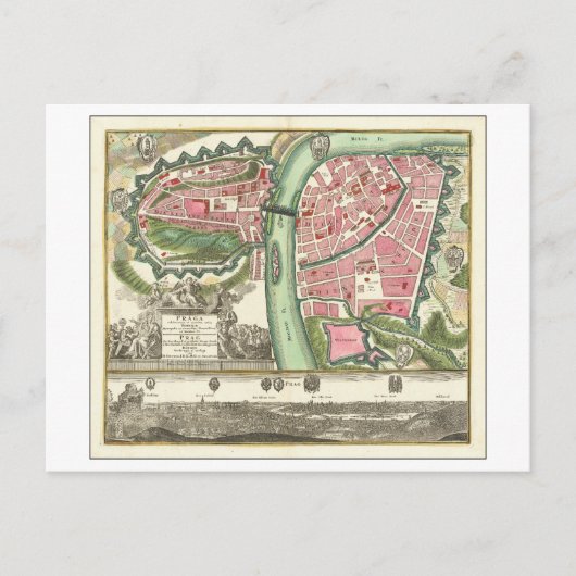 アンティーク1730チェコのプラハの地図 ポストカード (正面)