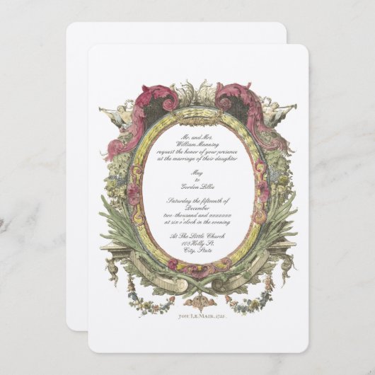 アンティーク1755バロックロココフローラオーバル招待状 招待状 (正面/裏面)