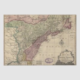 アンティーク1763北アメリカ地図、復元されたデコページ 薄葉紙