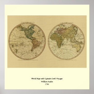アンティーク1786世界地図by William Faden ポスター
