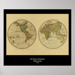 アンティーク1786世界地図by William Faden ポスター