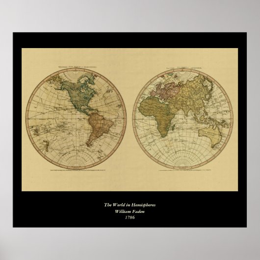 アンティーク1786世界地図by William Faden ポスター (正面)