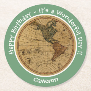 アンティーク1786西半球マップテーマパーティー ラウンドペーパーコースター