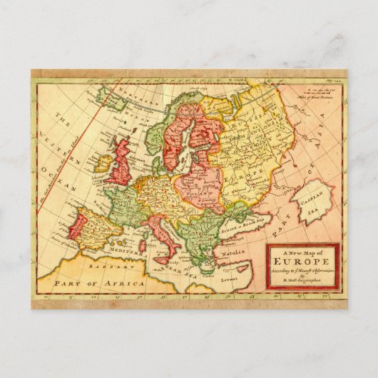 アンティーク17thセンチュリーハーマンモル欧州地図 ポストカード (正面)