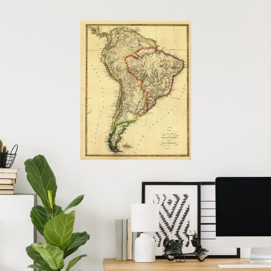 アンティーク1817サミュエル・ルイスによる南米の地図 ポスター (ホームオフィス)