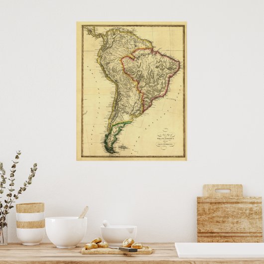 アンティーク1817サミュエル・ルイスによる南米の地図 ポスター (キッチン)