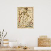 アンティーク1822ミシガンの地図とモダンレリーフ、 浮き彫り ポスター (キッチン)