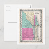 アンティーク1855イリノイ州シカゴの地図 ポストカード (正面/裏面)