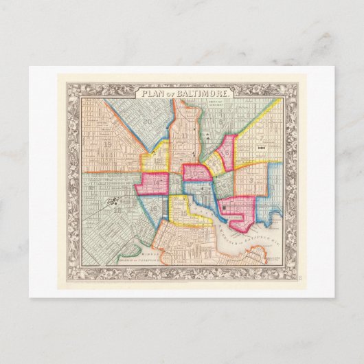 アンティーク1867メリーランド州ボルチモアの地図。 ポストカード (正面)