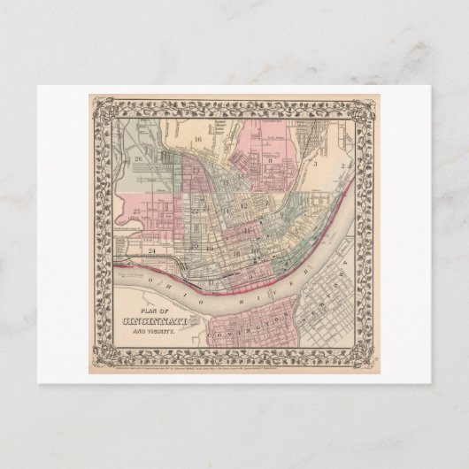 アンティーク1868シンシナチの地図 ポストカード (正面)