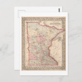 アンティーク1868ミネソタの地図 ポストカード (正面/裏面)