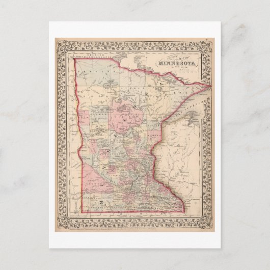 アンティーク1868ミネソタの地図 ポストカード (正面)