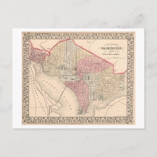 アンティーク1868ワシントンDCの地図 ポストカード (正面)