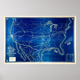 アンティーク1882アメリカ鉄道システムマップ ポスター