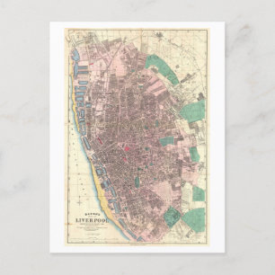 アンティーク1890イギリスのリバプールの地図 ポストカード