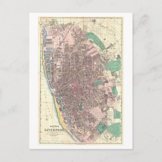 アンティーク1890イギリスのリバプールの地図 ポストカード (正面)